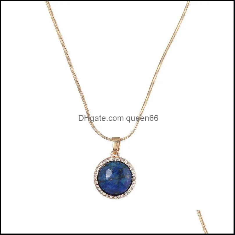 exquisite natural stone pendant lapis lazuli turquoise pink rose quartz chakra healing gold snake chain necklace for women jewelry