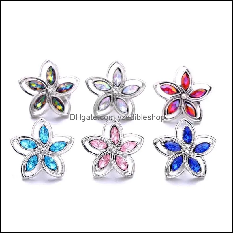 wholesale silver color snap button women flower charms acrylic jewelry findings crystal rhinestone 18mm metal snaps buttons diy bracelet cloth