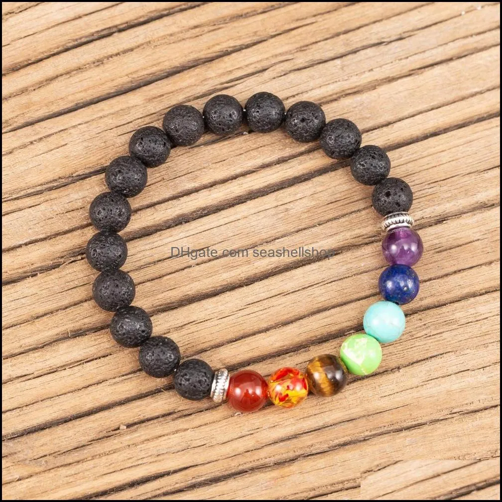 8mm lava stone reiki seven chakra beaded strand bracelet diy aromatherapy  oil diffuser bracelets for women men seashellshop