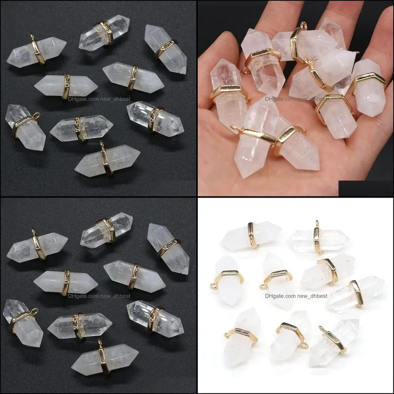16x36mm natural stone hexagon charms white quartz healing reiki crystal pendant diy necklace earrings women fashion jewelry finding
