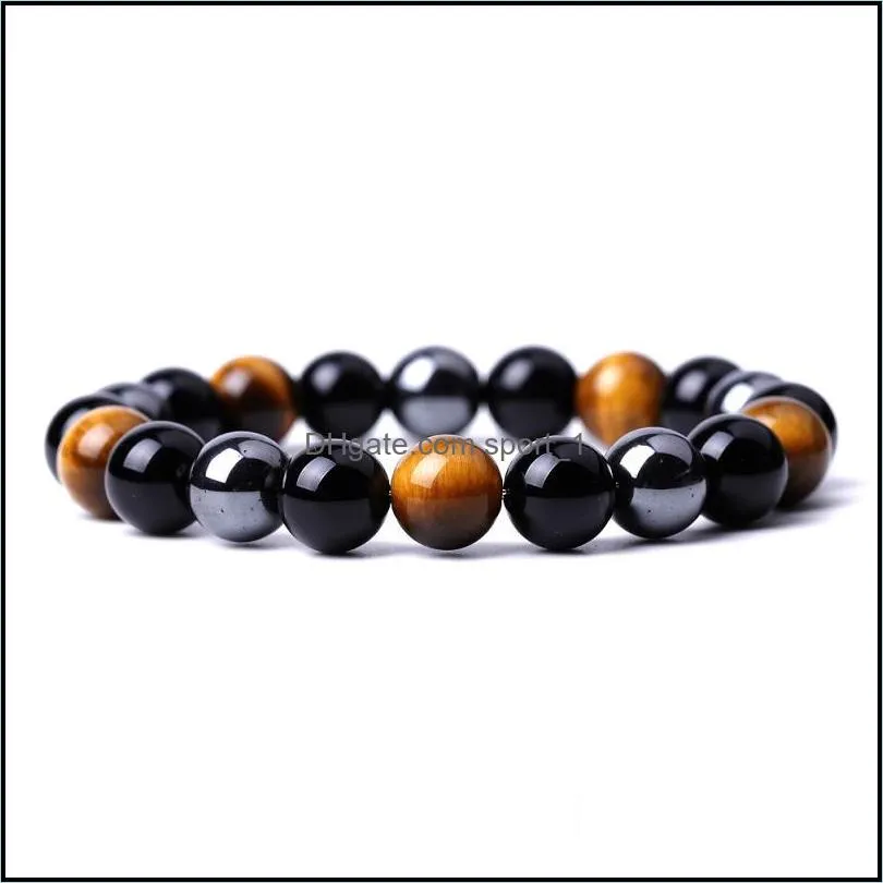 6 8 10mm tiger eye stone bright black beads bracelet women men yoga hand string jewelry friendship gift