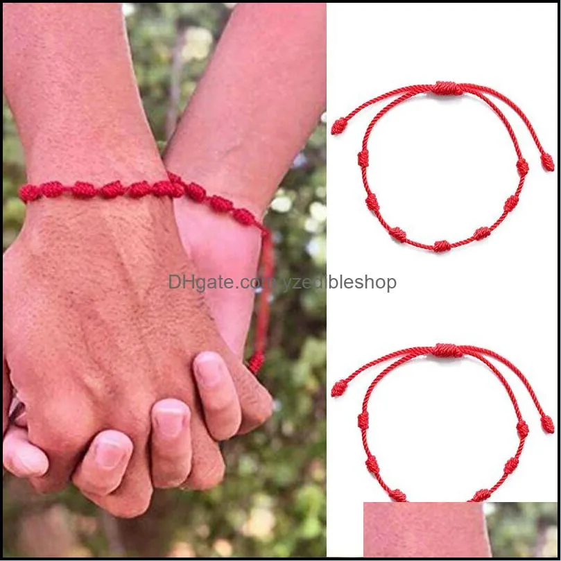 7 knots red string bracelet protection good luck amulet for success prosperity handmade rope bracelets lucky charm bangles gift