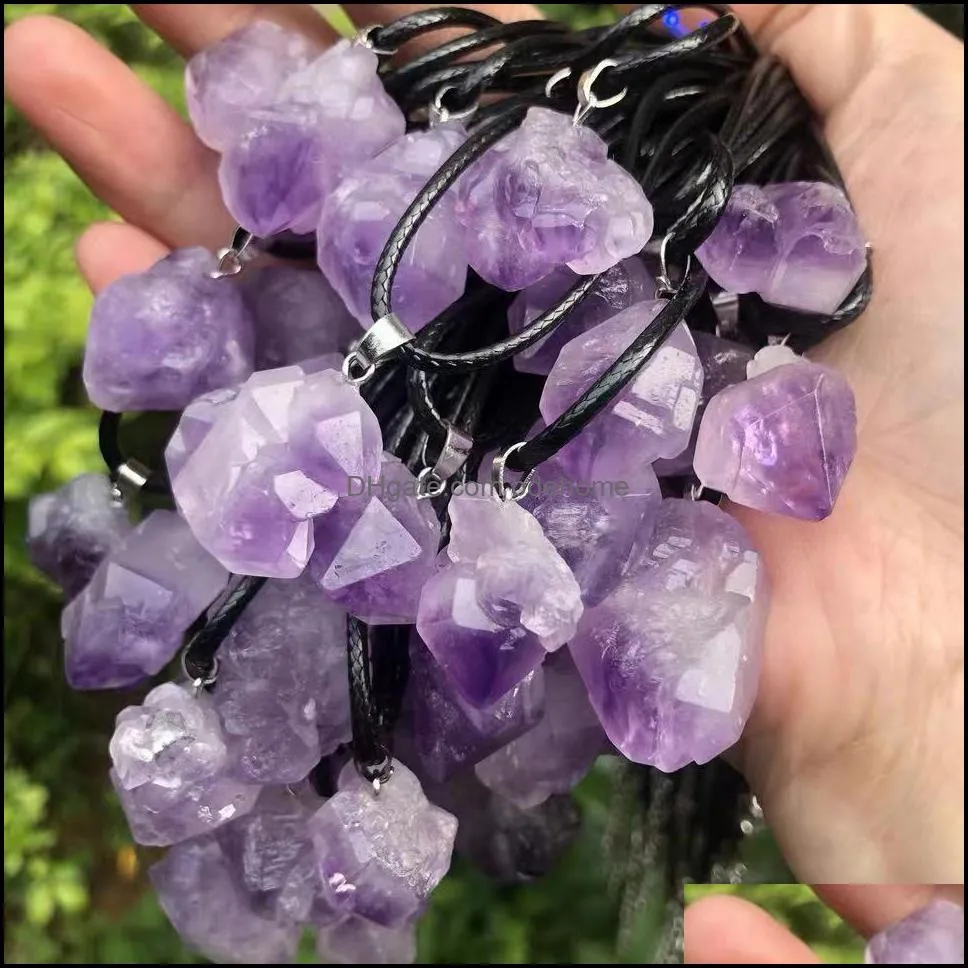 natural amethyst rough stone crystal pendant necklace energy stones healing meditation yoga gift wholesale