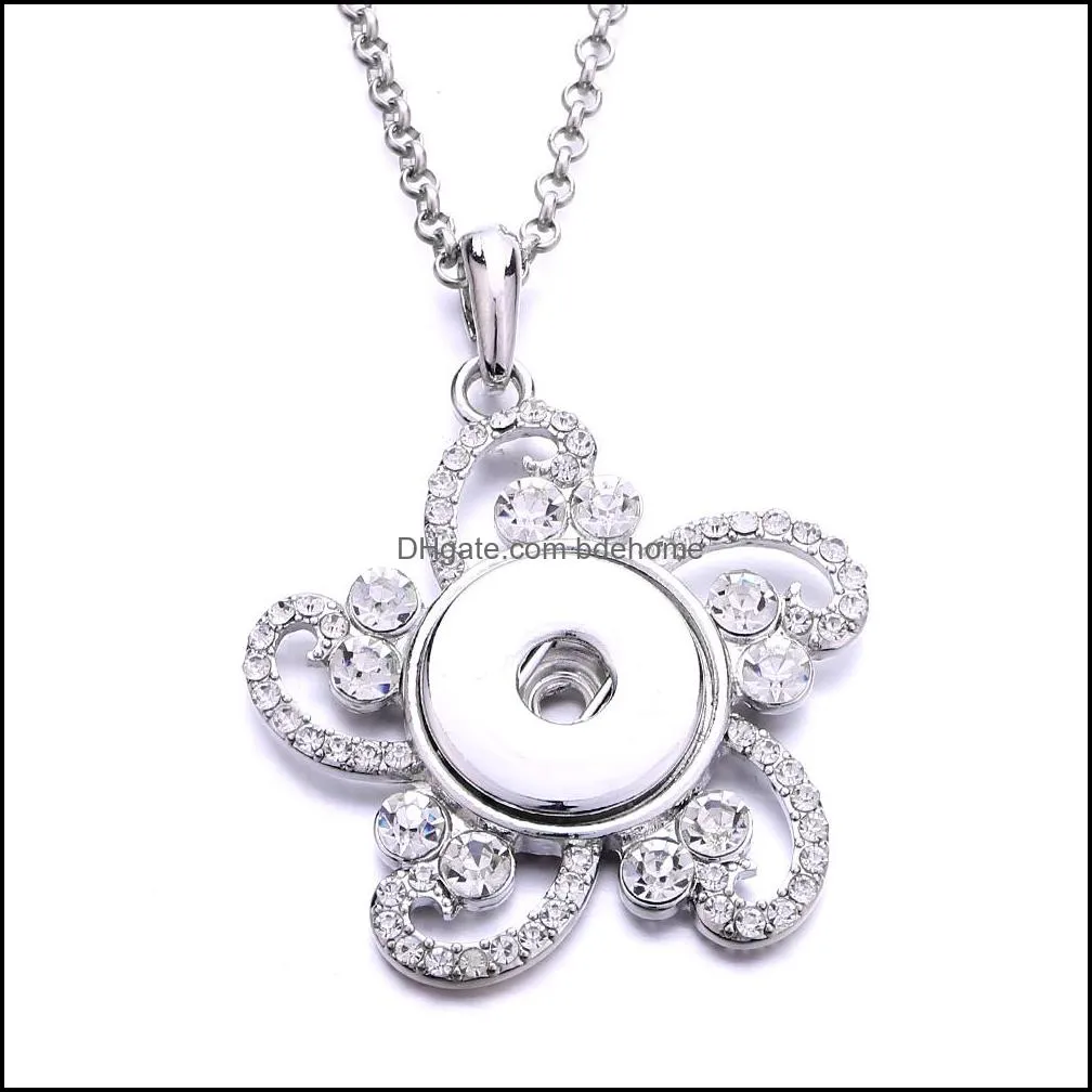 fashion heart crystal snap button necklace 18mm ginger snaps buttons charms with stainless steel chain necklaces for women jewelry