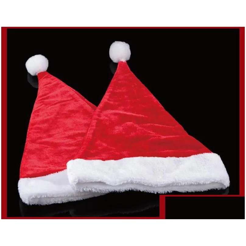 dhs shipping new christmas cosplay hats santa red plush christmas party hat holiday costume caps adult headgear velvet santa cap