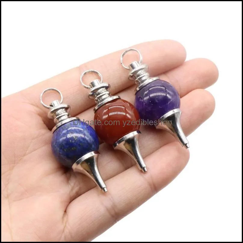 reiki healing charms amethyst red agate lapis lazuli dowsing pendulum circular cone crystal pendant for necklace accessories jewelry