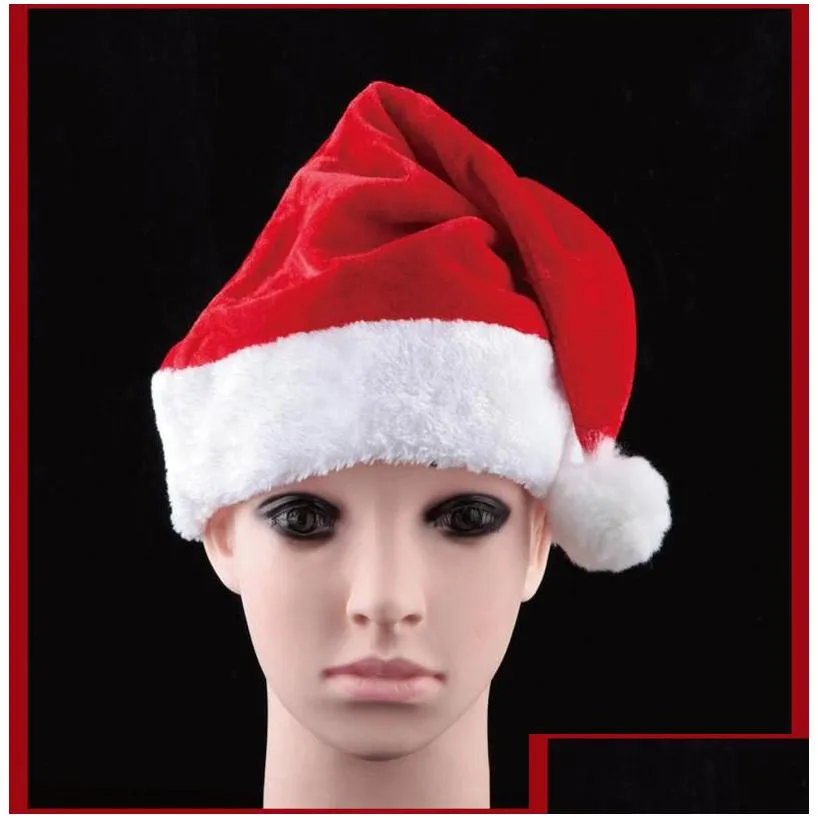 dhs shipping new christmas cosplay hats santa red plush christmas party hat holiday costume caps adult headgear velvet santa cap