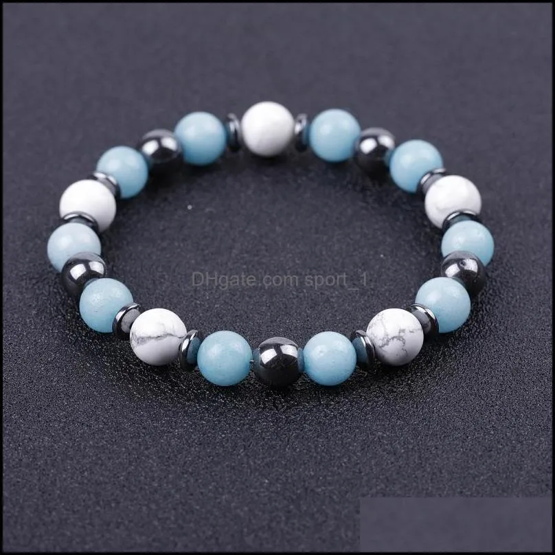 lover black white stone beads bracelet men turquoise buddha handmade hematite bracelets summer women jewelry gift