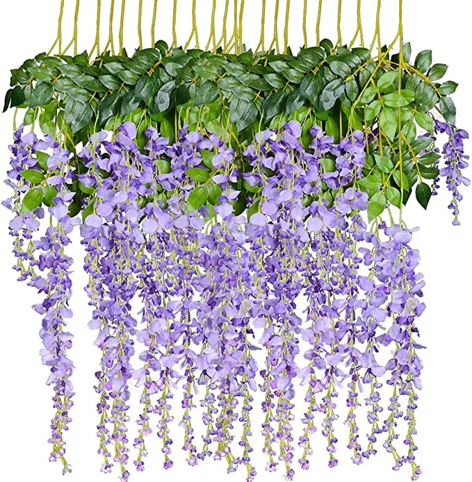 /Pack Artificial Flowers Wedding Decorations Fake Wisteria Vine Rattan Hanging Garland String Silk Wisteria for Birthday Home Party Decor 110cm/75cm CL1852