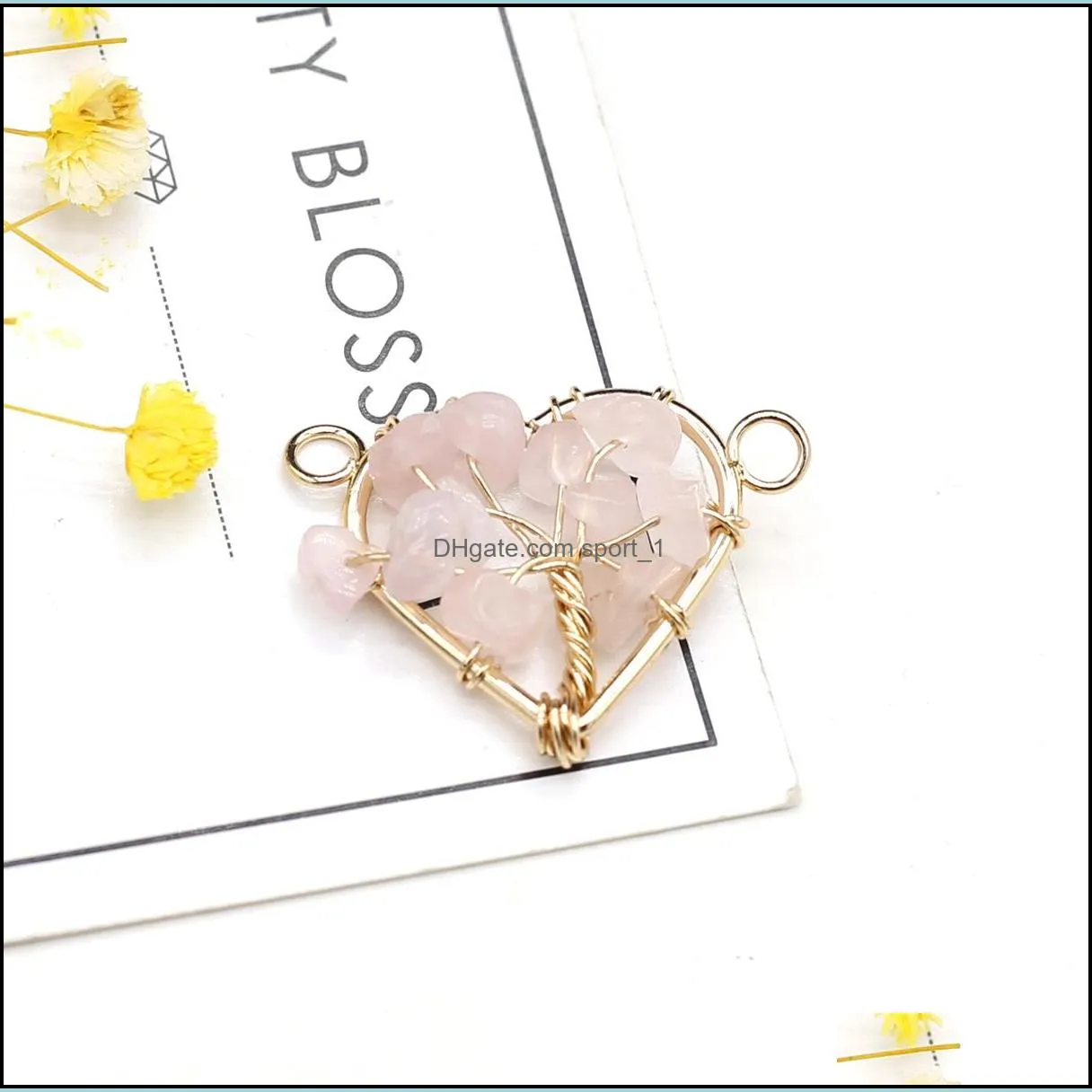 natural stone pendants heart shape charms reiki heal tree of life connectors for jewelry making diy women necklace gifts