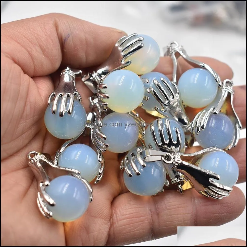 natural quartz stone crystal pendant hand hold charms round bead necklaces pendants yoga reiki chakra healing women men jewelry