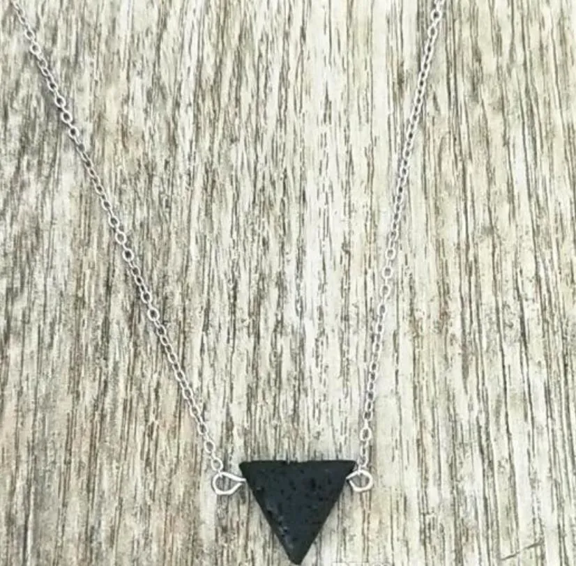 fashion silver gold color triangle lava stone necklace volcanic rock aromatherapy  oil diffuser necklace for women jewelry