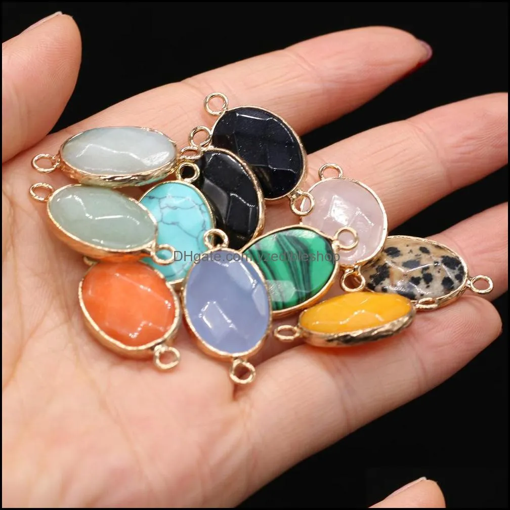 wholesale faceted oval charms natural stone connector rose quartz tiger eyes pendant diy for druzy necklace earrings jewelry making