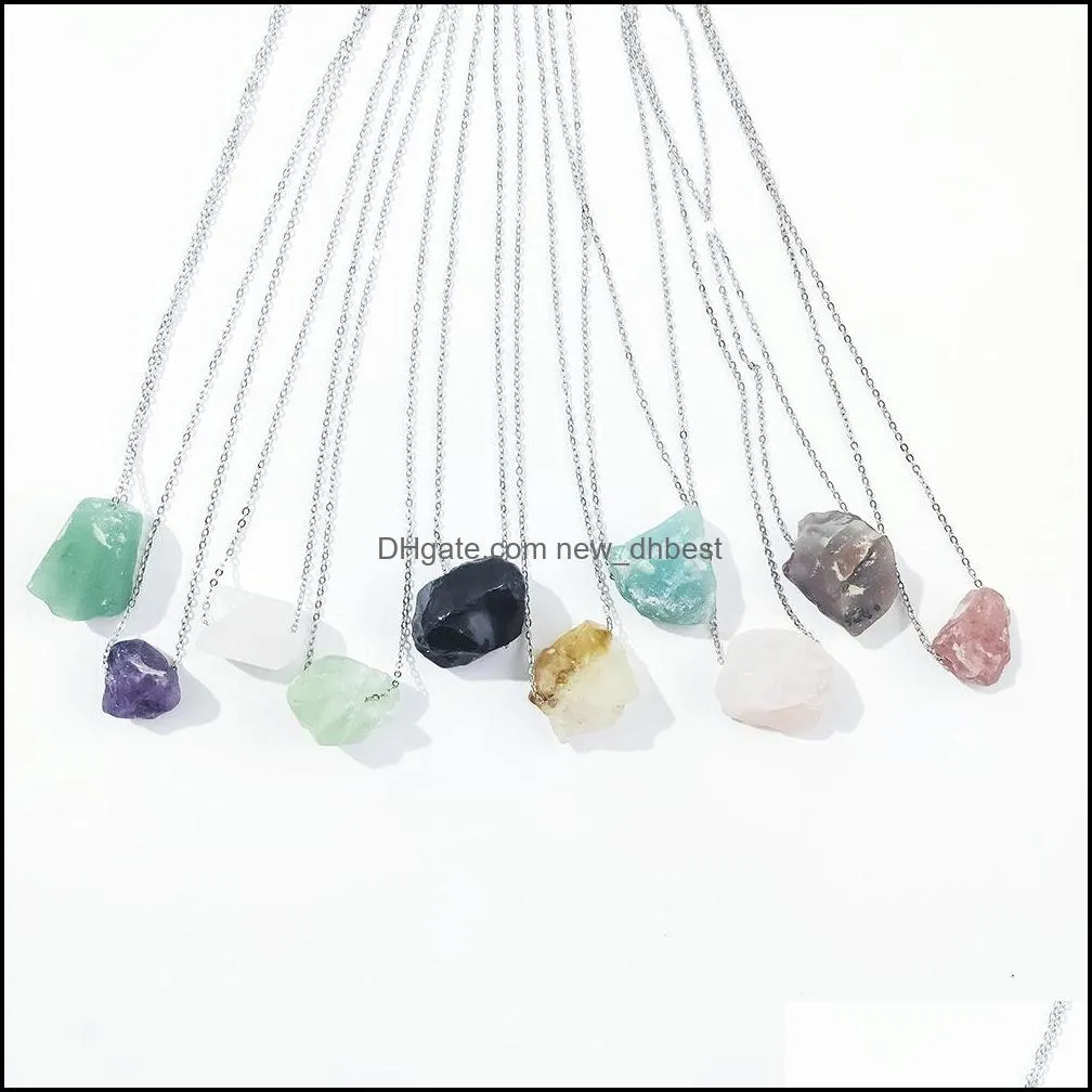 irregular natural crystal raw stone charms necklaces quartz pendant wholesale jewelry gift for women men