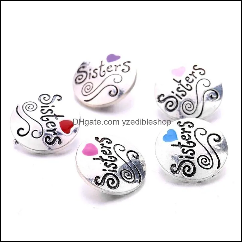 vintage snap button sisters friendship charms women jewelry findings painting heart 18mm metal snaps buttons diy bracelet jewellery