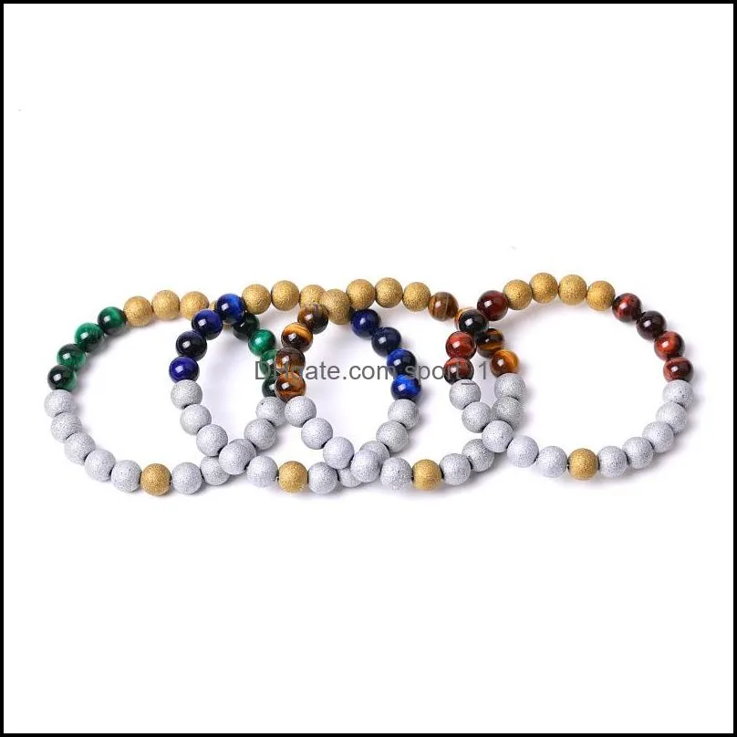 plating beads charms blue green tiger eye stone beaded bracelet lover handmade women men energy stones couple bangles bracelets