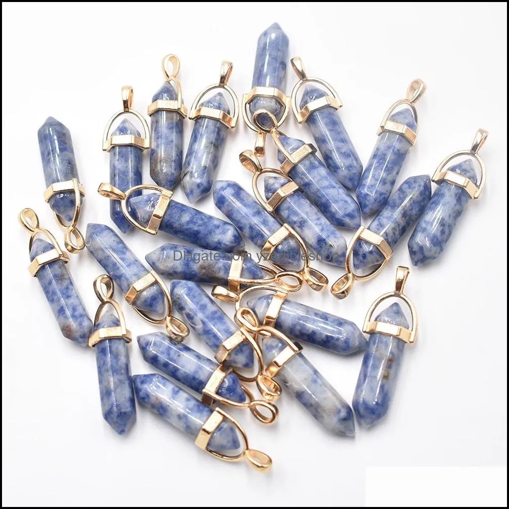 natural stone mixed charms hexagonal healing reiki point pendants for jewelry making