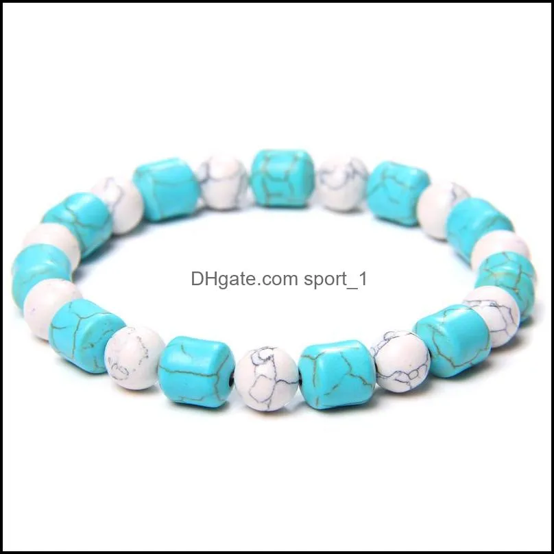 tube turquoises stone beads blue charm bracelet for women men lucky energy jewelry gifts