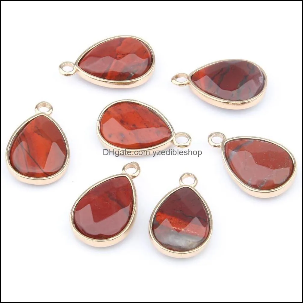 wholesale water drop shape natural stone rose quartz tiger eyes pendant charms diy for druzy necklace earrings or jewelry making