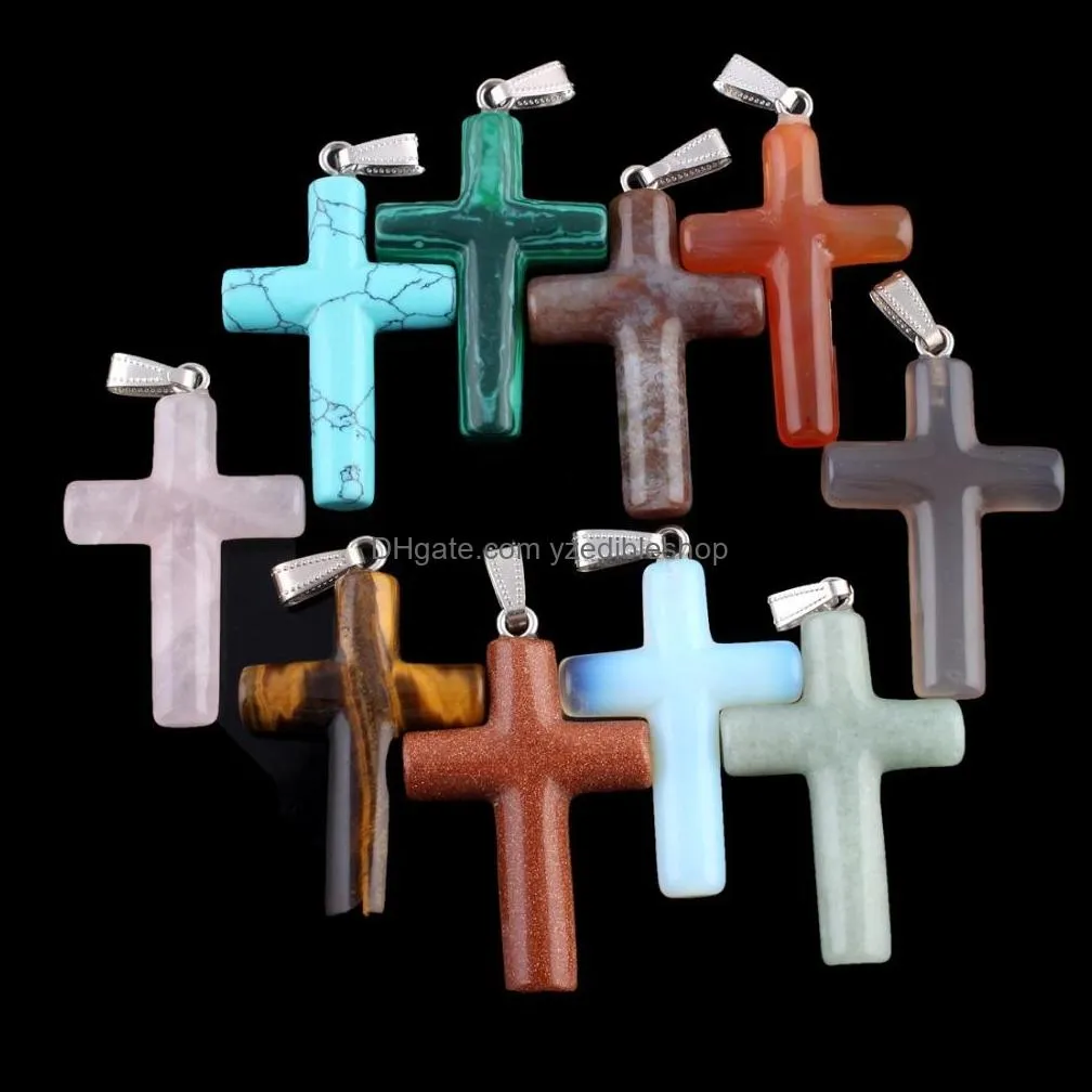 40x28mm natural crystal stone cross charms pendants for necklace jewelry making