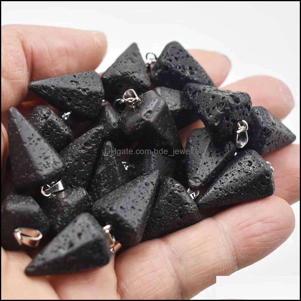 natural volcanic lava stone faceted cone pendulum charms pendants for jewelry making wholesale fashion