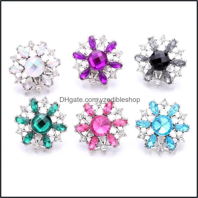 wholesale crystal silver color snap button women charms jewelry findings hollow rhinestone 18mm metal snaps buttons diy bracelet