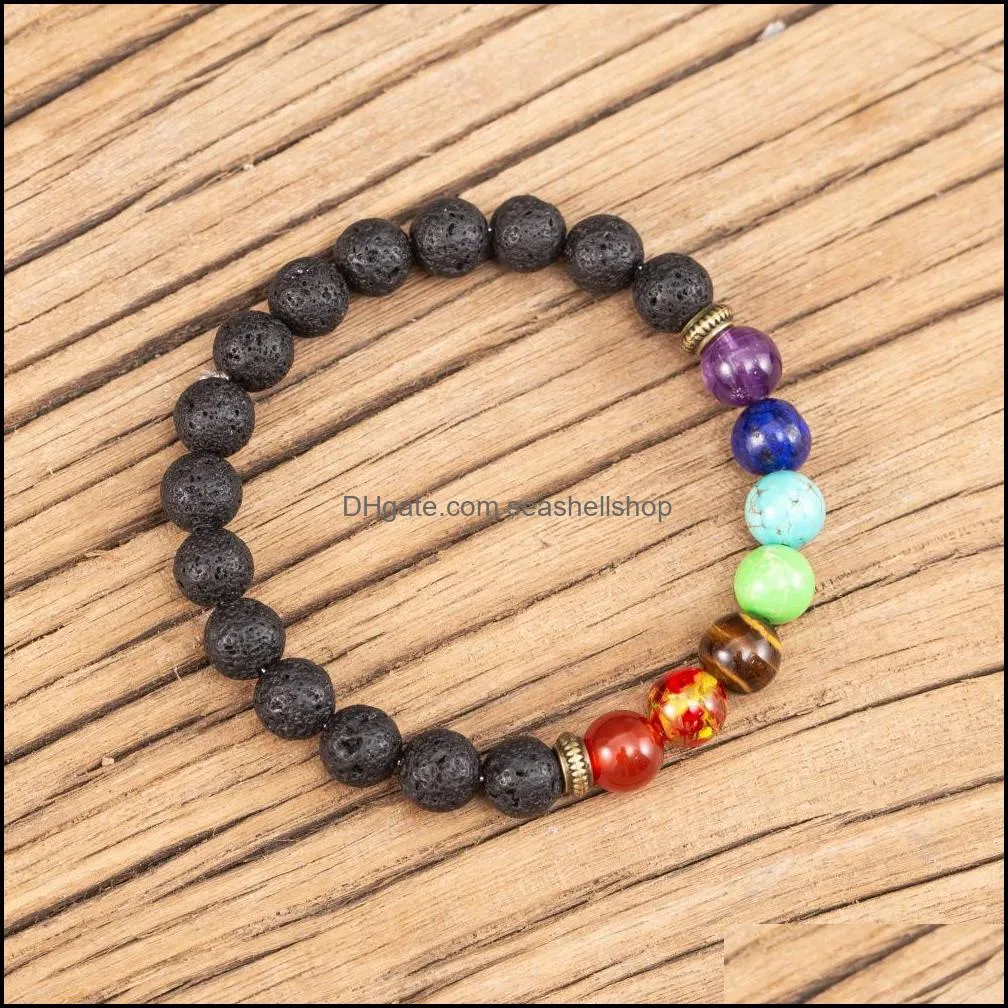 8mm lava stone reiki seven chakra beaded strand bracelet diy aromatherapy essential oil diffuser bracelets for women men seashellshop