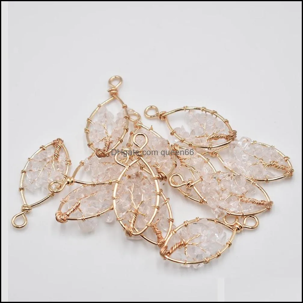 natural stone white crystal tree of life charms handmade wire wrapped pendants for jewelry necklace marking