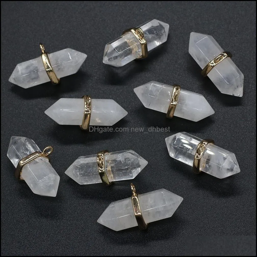 16x36mm natural stone hexagon charms white quartz healing reiki crystal pendant diy necklace earrings women fashion jewelry finding