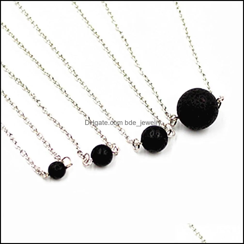 fashion 6mm 8mm 10mm natural lava stone necklace volcanic rock aromatherapy  oil diffuser necklace for women jewelry