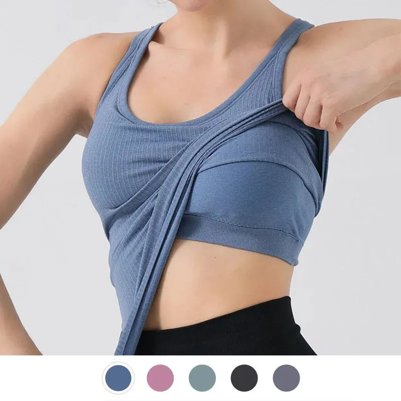 LL Gym Yoga Bra Backless Crop Top Women Crew Neck With Gym Off Shoulder Sexy Tank Tops Fitness Cami Casual Summer