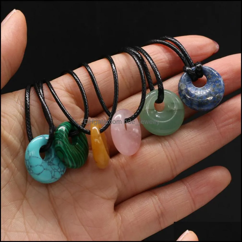 natural malachites rose quartz gogo donut charms pendant necklace simple stylish for women men jewelry necklace gift