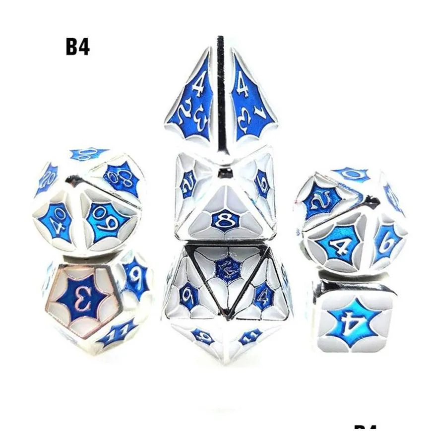 7pcs/set metal dice star sky series board game polyhedral playing games dices set d4 d6 d20 with retail package a50 a32