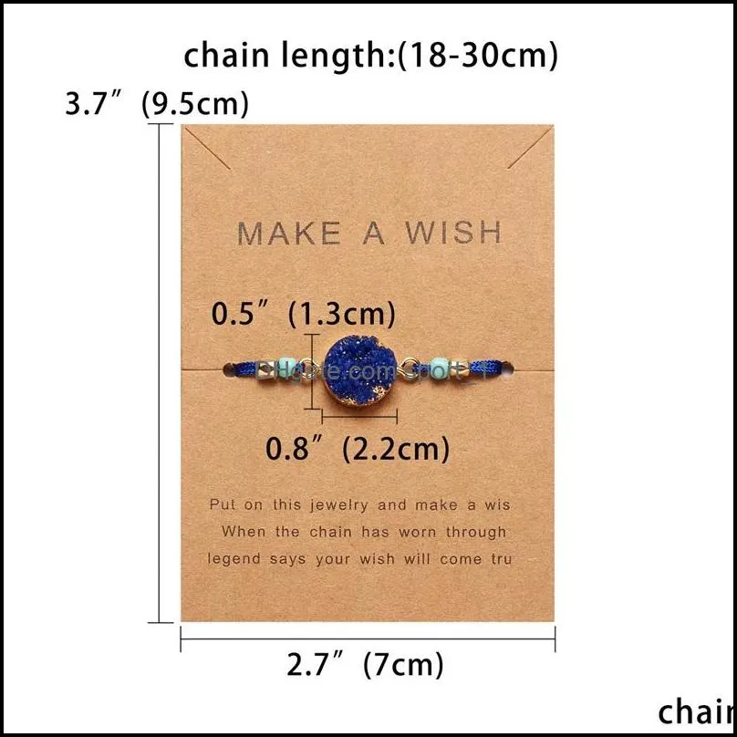 friendship make a wish druzy drusy resin handmade braided rope bracelet for women christmas party card gift