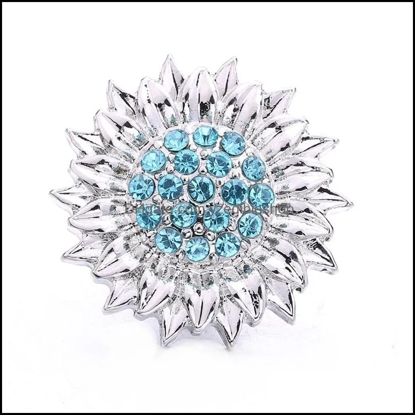 silver color snap button women crystal sunflower charms jewelry findings rhinestone 18mm metal snaps buttons diy bracelet cloth