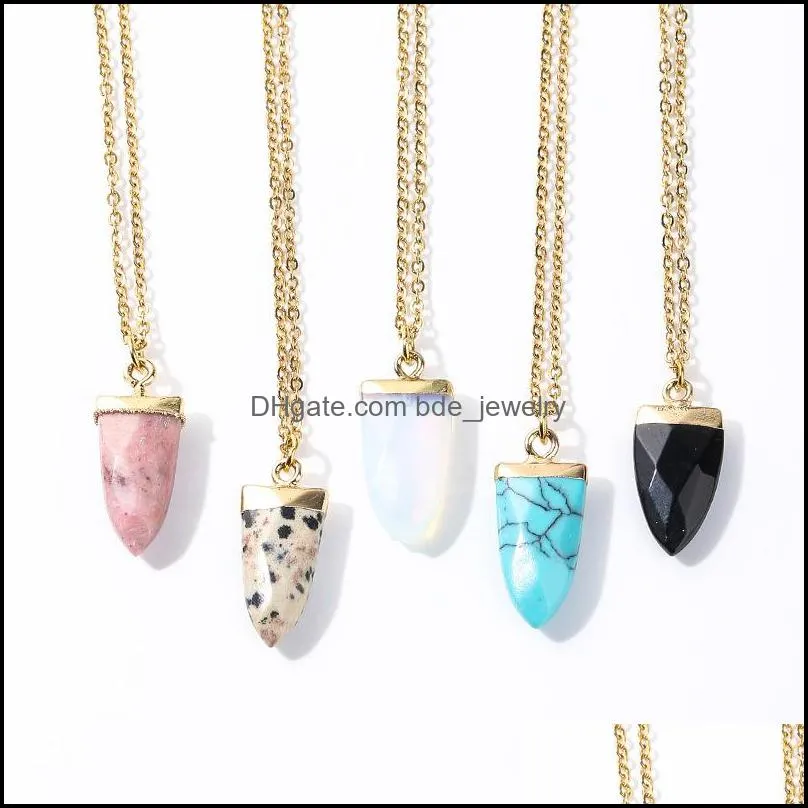 cone stone crystal charms gold chain pendant necklaces black blue opal quartz wholesale jewelry for women