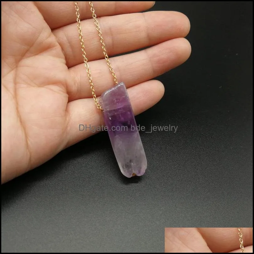 natural stone strip bar necklace rose red blue amethyst crystal green aventurine rectangle 18k gold stainless steel necklace for women men