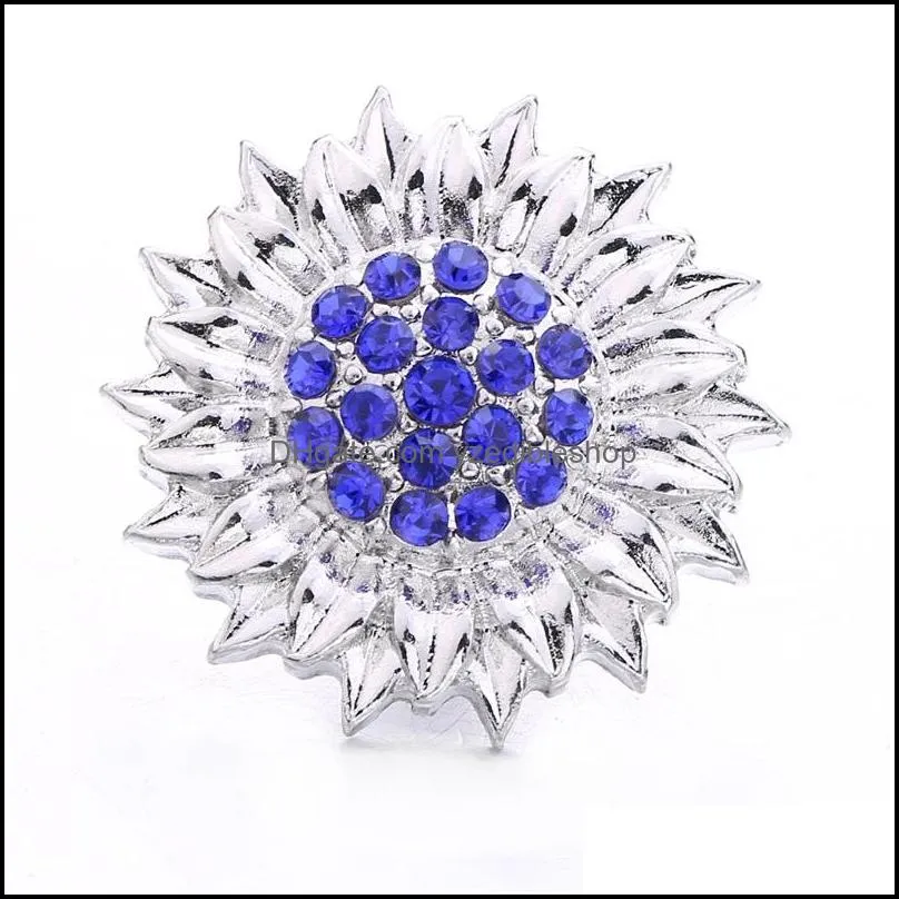 silver color snap button women crystal sunflower charms jewelry findings rhinestone 18mm metal snaps buttons diy bracelet cloth