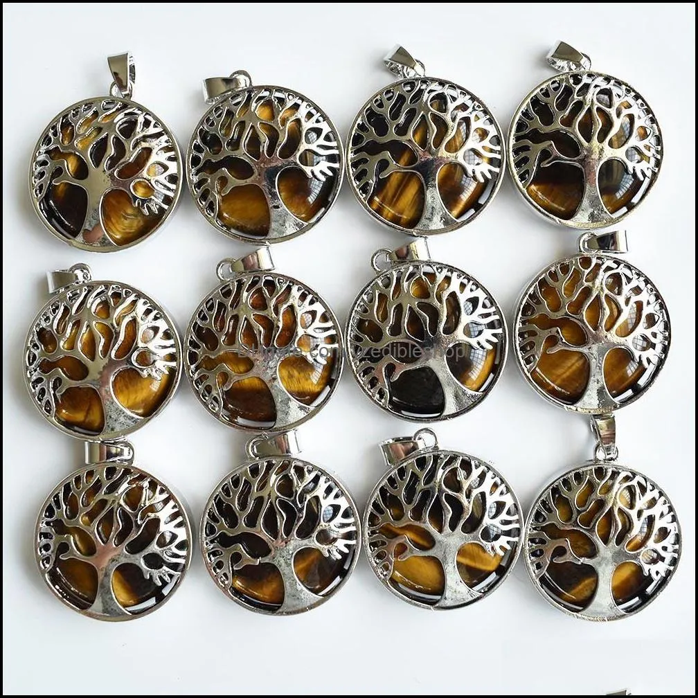 fashion hollow tree of life healing stone charm handmade rose quartz chakra pendants for necklace jewelry making wholesale