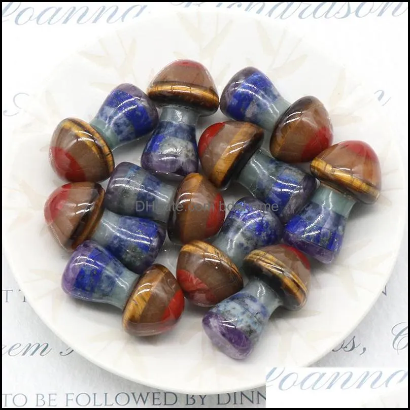 36x22mm 7 chakra reiki natural crystal stone mushroom polishing rose quartz yoga energy bead chakra healing decoration