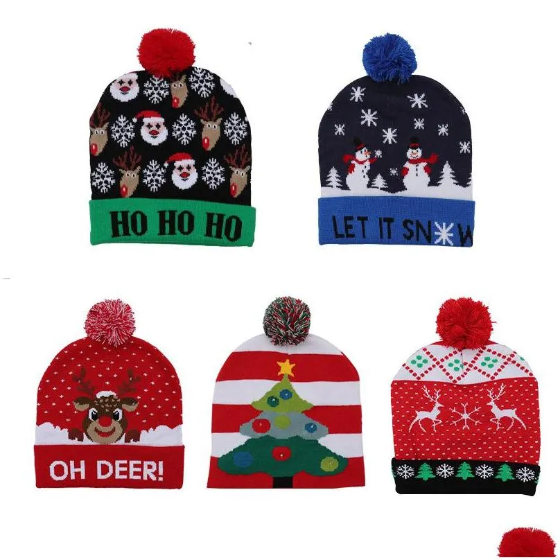 led christmas hat decoration supplies adult children knitted caps colorful glowing highend senior hats halloween valentines day and new year