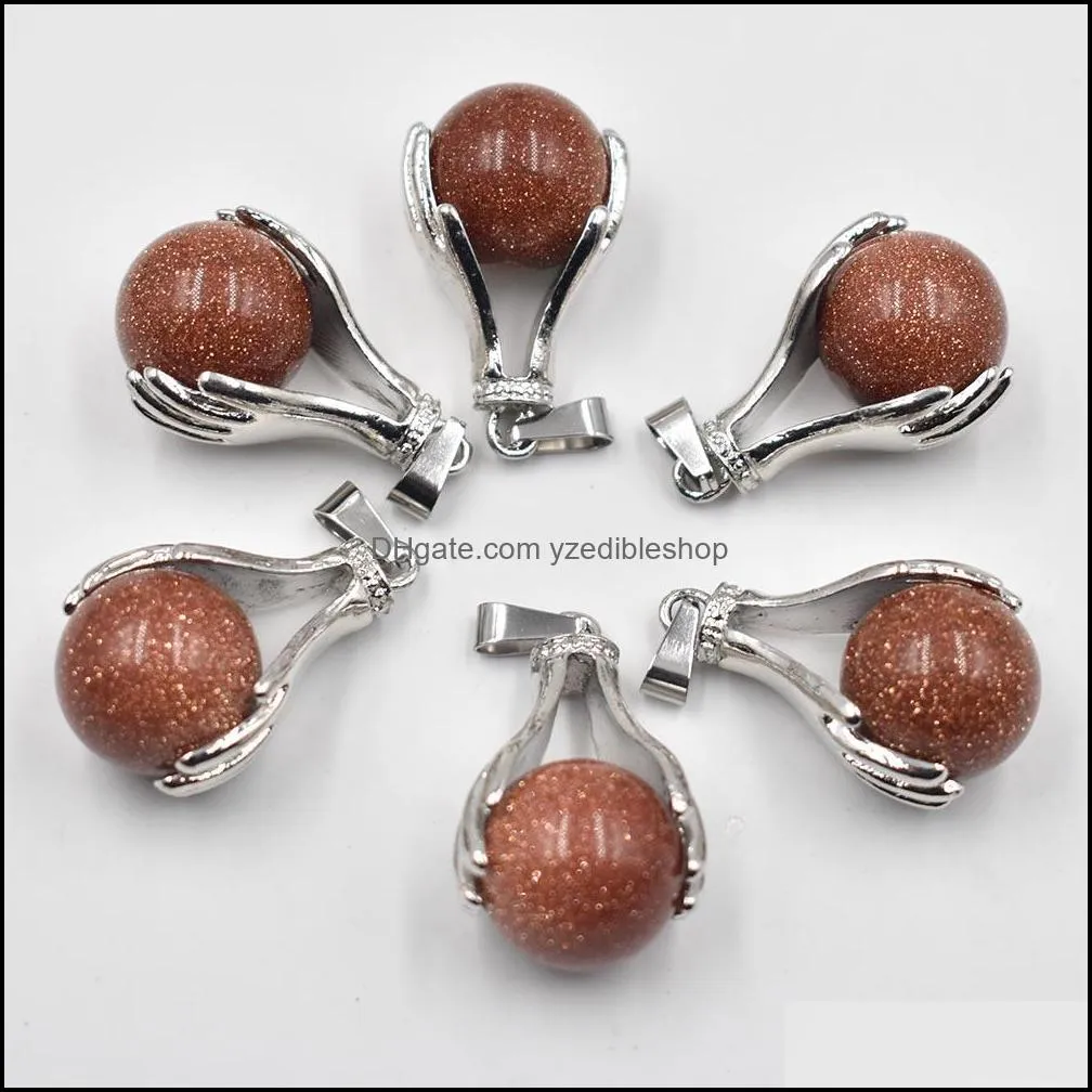 natural quartz stone crystal pendant hand hold charms round bead necklaces pendants yoga reiki chakra healing women men jewelry