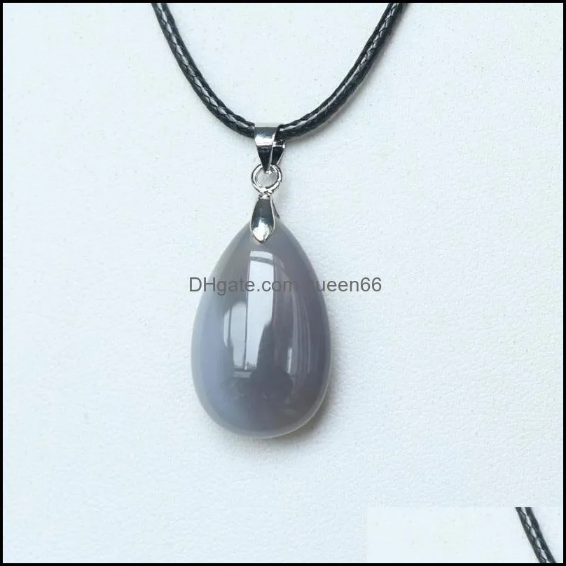 natural stone flat waterdrop shape pendant necklace jade quartz healing crystal rope chain collar for women fashion jewelry