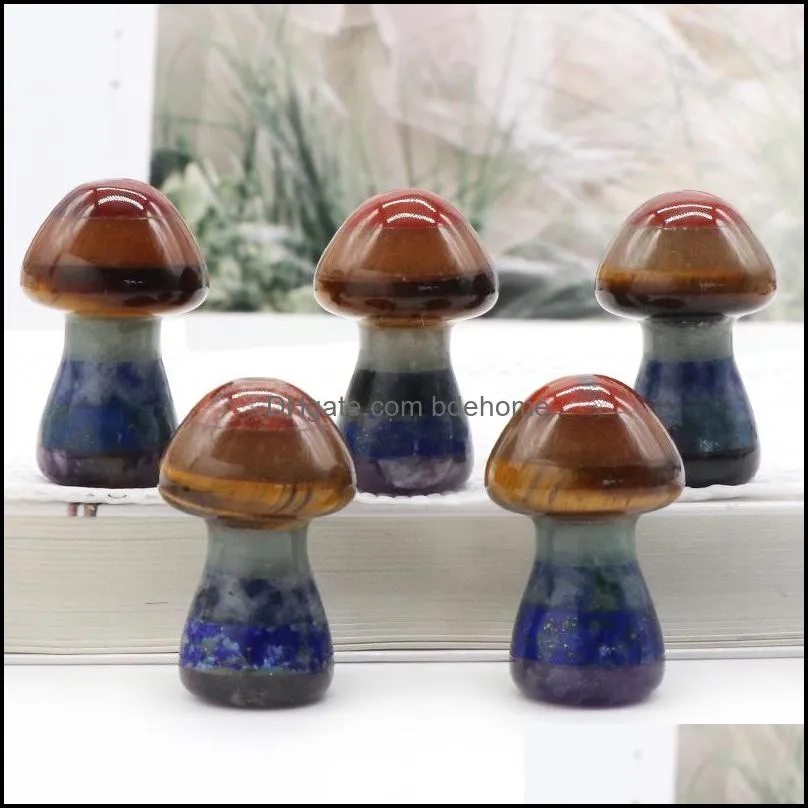 36x22mm 7 chakra reiki natural crystal stone mushroom polishing rose quartz yoga energy bead chakra healing decoration