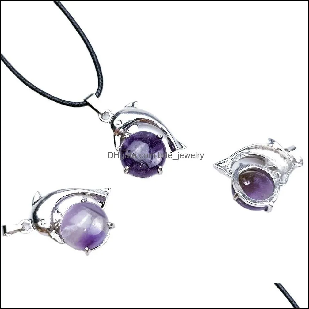 22x30mm natural stone pendant crystal necklace  shape round amethyst blur quartz chakra healing jewelry for women
