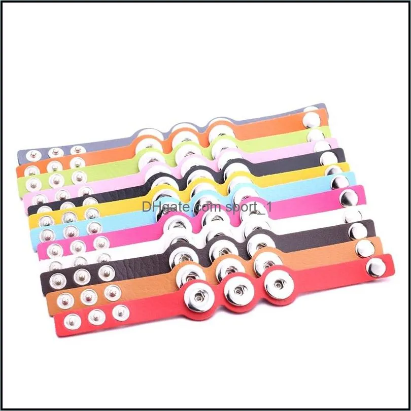 mix pu leather bracelets three 18mm snap button charms bangle wristband jewelry diy snaps buttons punk bracelet jewellery wholesale