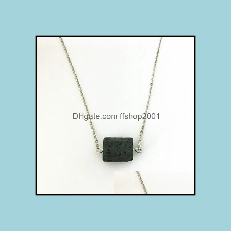 fashion silver gold color prism lava stone necklace volcanic rock aromatherapy  oil diffuser necklace for women jewelry