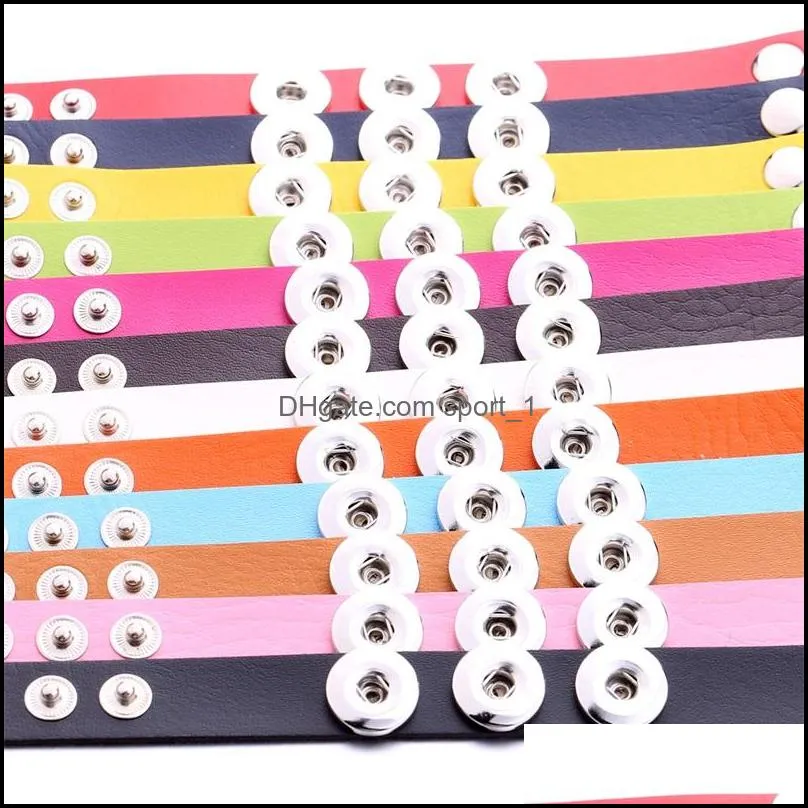 colorful pu leather bracelets three18mm snap button charms bangle wristband jewelry diy snaps buttons punk bracelet jewellery