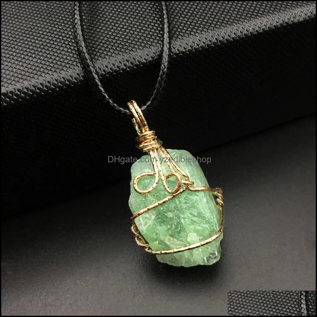 wire wrap irregular green fluorite chakra stone charms pendant reiki healing crystal charm fashion diy necklace jewelry making