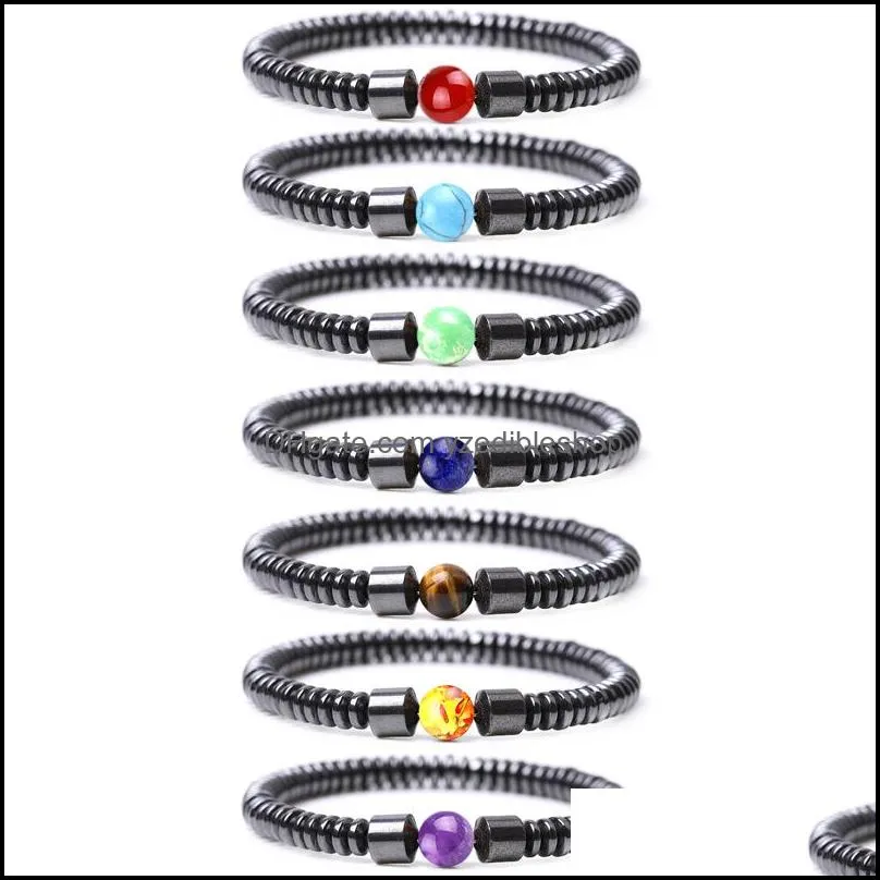 hematite charms beads bracelets seven chakras handmade men health protection energy stones couple distance bangles jewelry